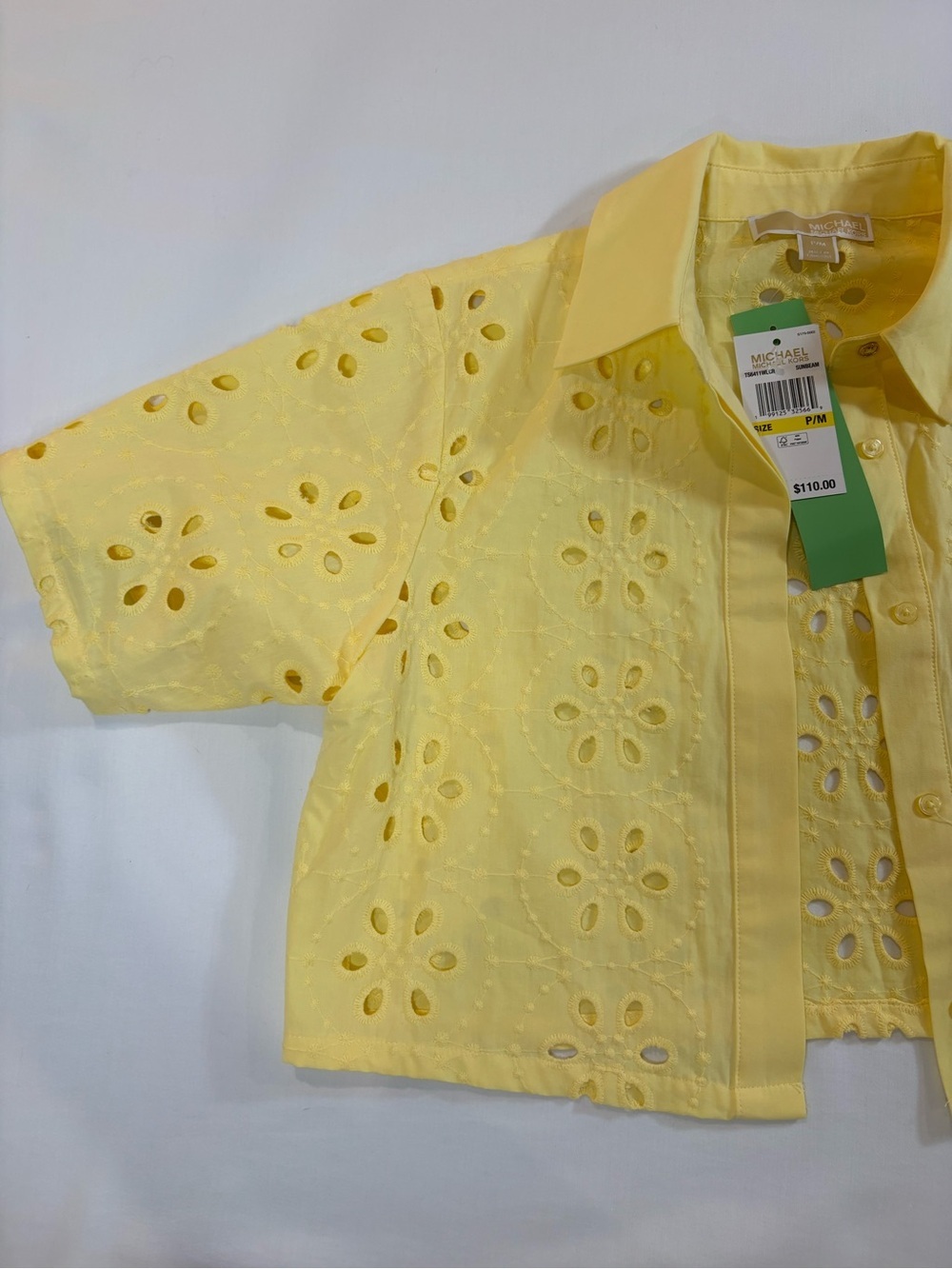 Michael Kors Pale Yellow Eyelet Cropped Button Front Jacket - Picture 3 of 12